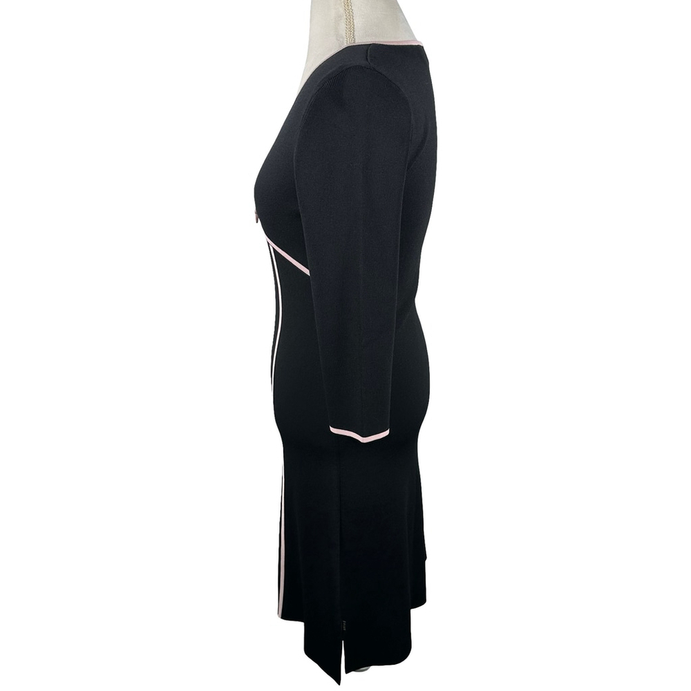 BCBGMaxazria Black Sheath Bodycon Dress Pink Bow V-Neck Empire Waist size M Y2K - Picture 4 of 11
